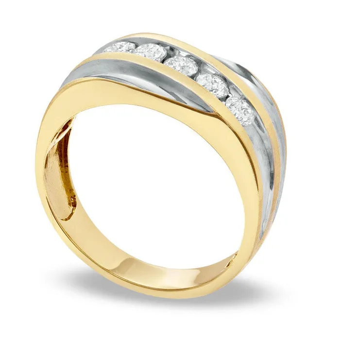 Goldia Rings Mens 050 CT TW Natural Diamond Slant Wedding Band in Solid 14K TwoTone Gold Goldia Rings Mens 050 CT TW Natural Diamond Slant Wedding Band in Solid 14K TwoTone Gold