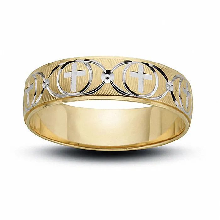 Goldia Rings Mens 60mm Cross and Wave Wedding Band in Solid 10K TwoTone Gold Goldia Rings Mens 60mm Cross and Wave Wedding Band in Solid 10K TwoTone Gold