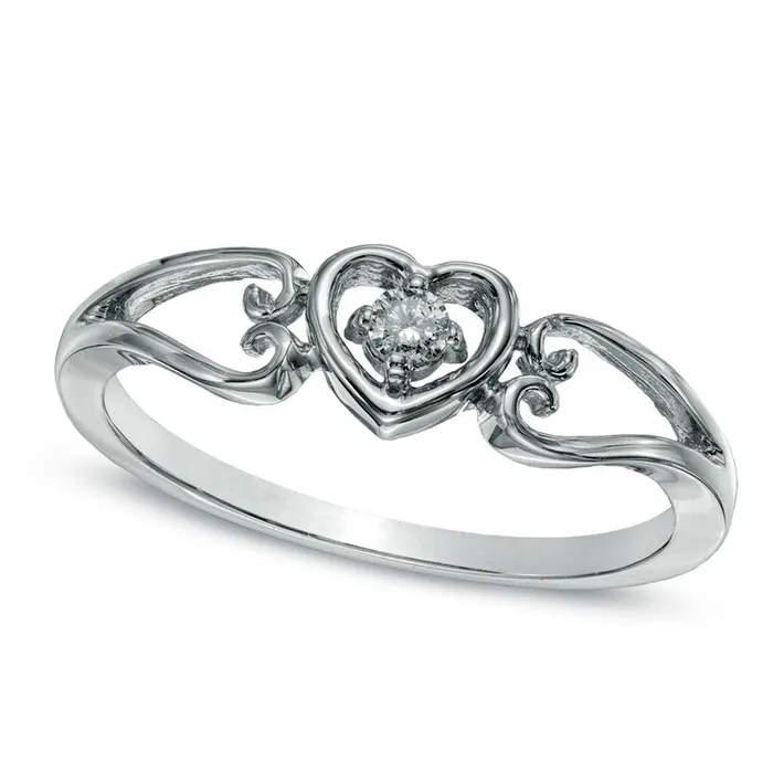 Goldia Rings Natural Clarity Enhanced Diamond Accent Solitaire Heart Promise Ring in Solid 10K White Gold Goldia Rings Natural Clarity Enhanced Diamond Accent Solitaire Heart Promise Ring in Solid 10K White Gold