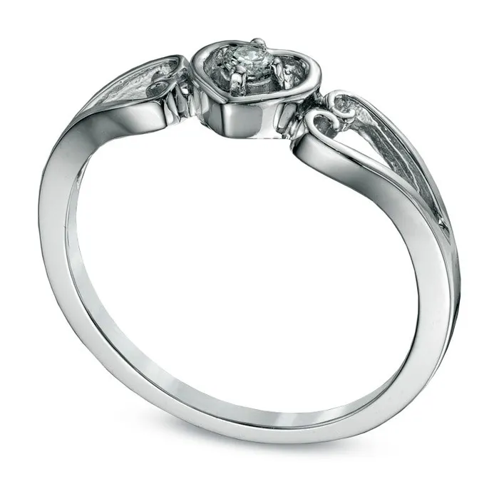 Goldia Rings Natural Clarity Enhanced Diamond Accent Solitaire Heart Promise Ring in Solid 10K White Gold Goldia Rings Natural Clarity Enhanced Diamond Accent Solitaire Heart Promise Ring in Solid 10K White Gold