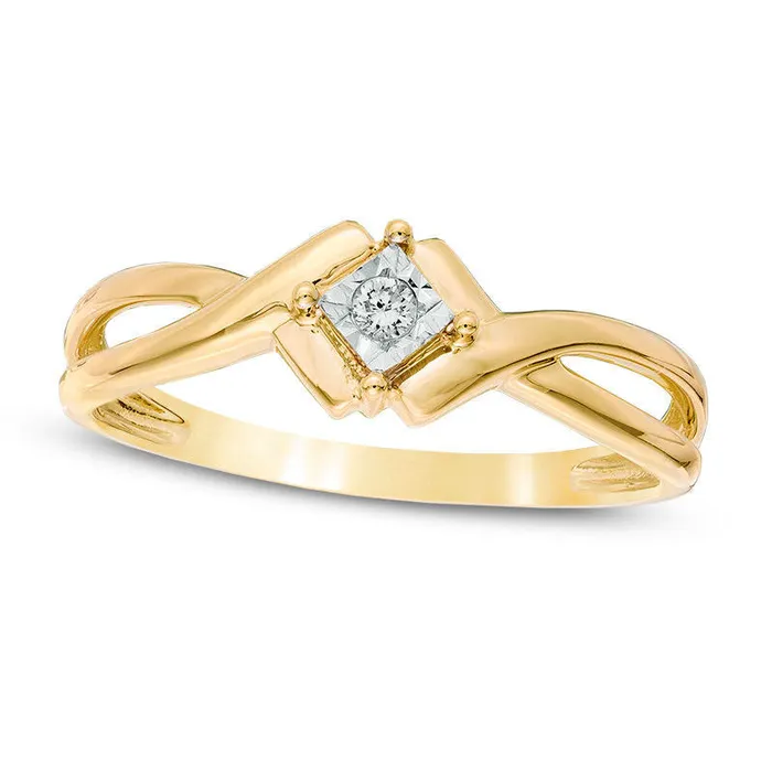 Goldia Rings Natural Diamond Accent Tilted Square Ring in Solid 10K Yellow Gold Goldia Rings Natural Diamond Accent Tilted Square Ring in Solid 10K Yellow Gold