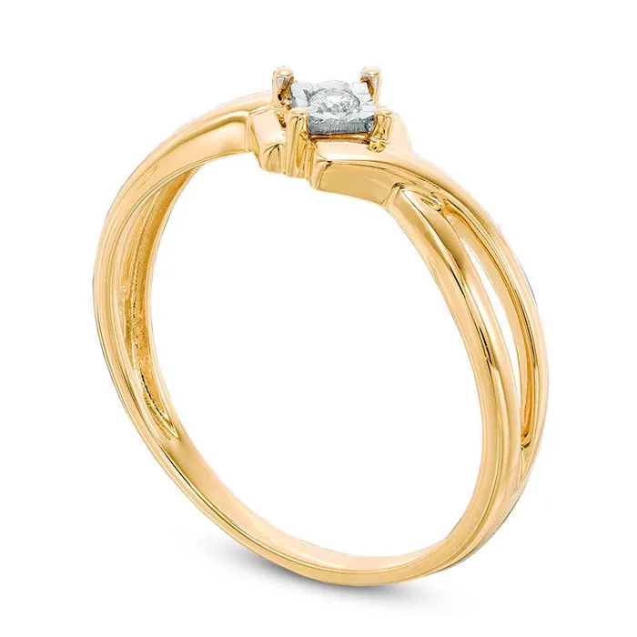 Goldia Rings Natural Diamond Accent Tilted Square Ring in Solid 10K Yellow Gold Goldia Rings Natural Diamond Accent Tilted Square Ring in Solid 10K Yellow Gold