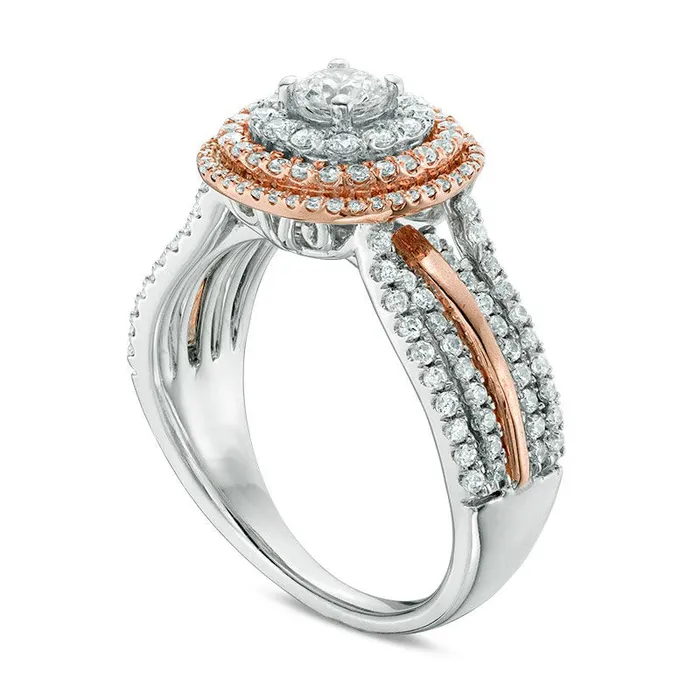 Goldia Rings Previously Owned 10 CT TW Natural Diamond Triple Cushion Frame MultiRow Engagement Ring in Solid 14K TwoTone Gold Goldia Rings Previously Owned 10 CT TW Natural Diamond Triple Cushion Frame MultiRow Engagement Ring in Solid 14K TwoTone Gold