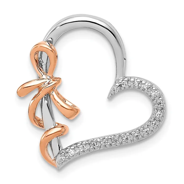 Goldia Rings Solid 14k Twotone White and Rose Gold Simulated CZ Polished Heart wBow Chain Slide Goldia Rings Solid 14k Twotone White and Rose Gold Simulated CZ Polished Heart wBow Chain Slide