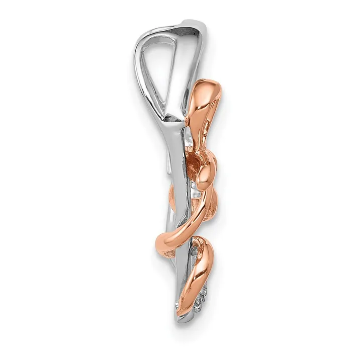 Goldia Rings Solid 14k Twotone White and Rose Gold Simulated CZ Polished Heart wBow Chain Slide Goldia Rings Solid 14k Twotone White and Rose Gold Simulated CZ Polished Heart wBow Chain Slide