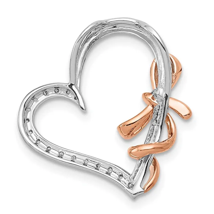 Goldia Rings Solid 14k Twotone White and Rose Gold Simulated CZ Polished Heart wBow Chain Slide Goldia Rings Solid 14k Twotone White and Rose Gold Simulated CZ Polished Heart wBow Chain Slide