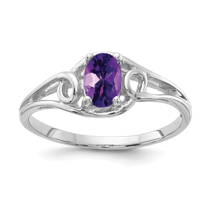 Goldia Rings Solid 14k White Gold 6x4mm Oval Simulated Amethyst Ring