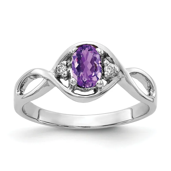Goldia Rings Solid 14k White Gold 6x4mm Oval Simulated Amethyst VS CZ Ring Goldia Rings Solid 14k White Gold 6x4mm Oval Simulated Amethyst VS CZ Ring