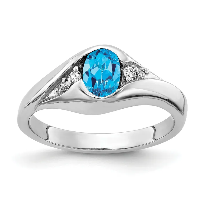 Goldia Rings Solid 14k White Gold 6x4mm Oval Simulated Blue Topaz ChecKer AAA CZ Ring Goldia Rings Solid 14k White Gold 6x4mm Oval Simulated Blue Topaz ChecKer AAA CZ Ring