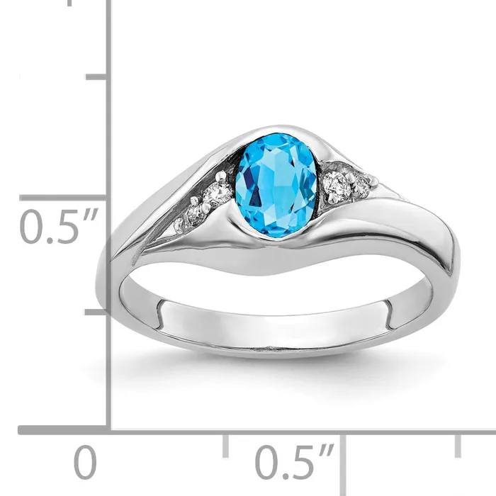 Goldia Rings Solid 14k White Gold 6x4mm Oval Simulated Blue Topaz ChecKer AAA CZ Ring