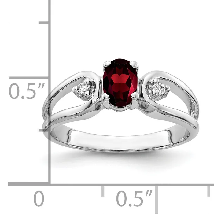 Goldia Rings Solid 14k White Gold 6x4mm Oval Simulated Garnet ChecKer AA CZ Ring