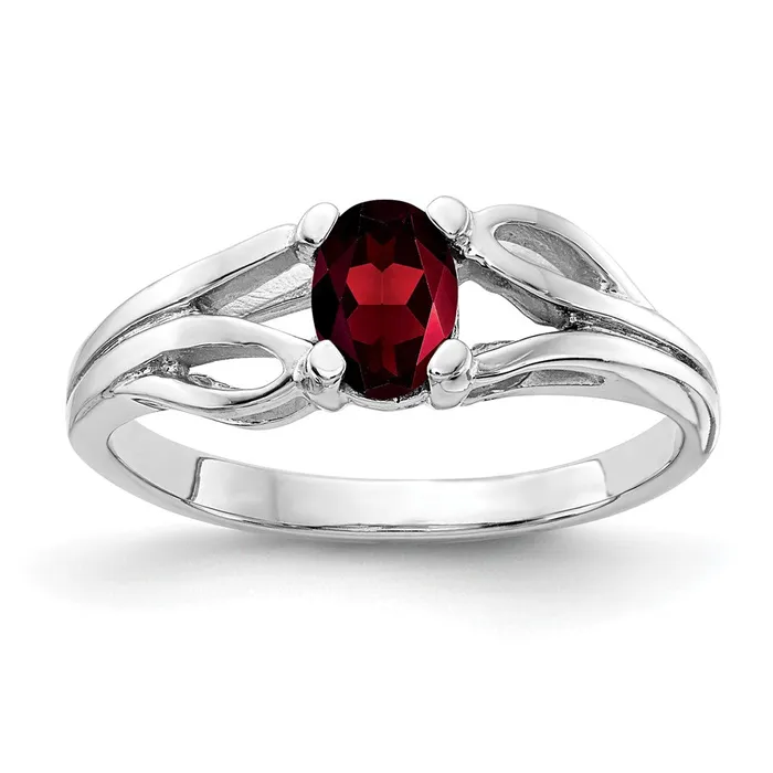 Goldia Rings Solid 14k White Gold 6x4mm Oval Simulated Garnet Ring