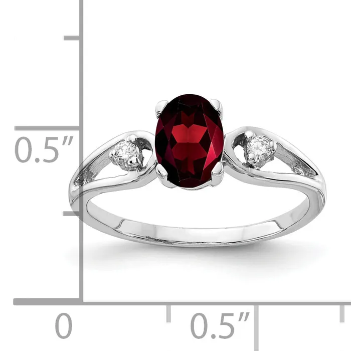 Goldia Rings Solid 14k White Gold 7x5mm Oval Simulated Garnet VS CZ Ring