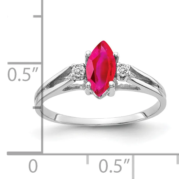 Goldia Rings Solid 14k White Gold 8x4mm Marquise Simulated Ruby VS CZ Ring
