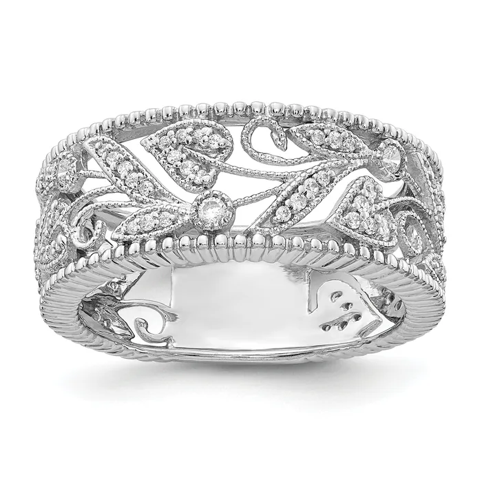 Goldia Rings Solid 14k White Gold Flower Design Simulated CZ Ring