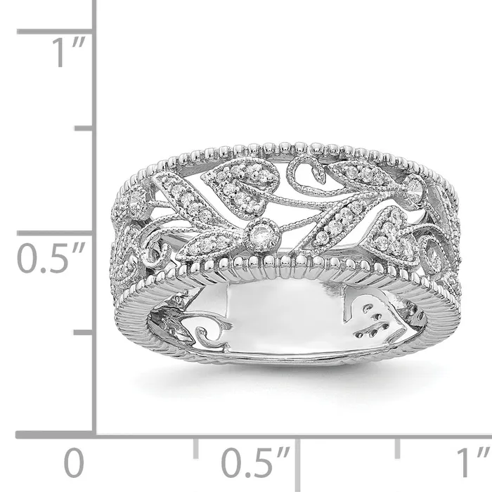 Goldia Rings Solid 14k White Gold Flower Design Simulated CZ Ring