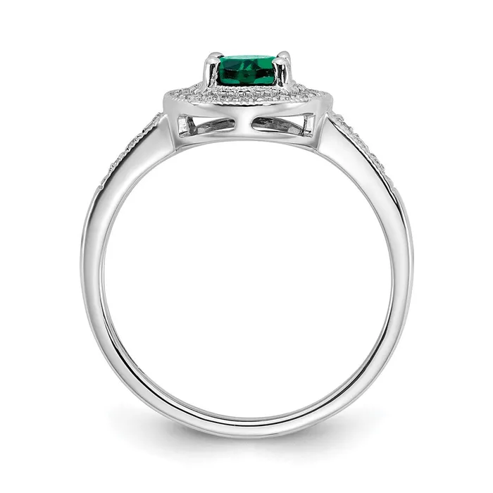 Goldia Rings Solid 14k White Gold Oval Created Simulated Emerald and CZ Halo Ring
