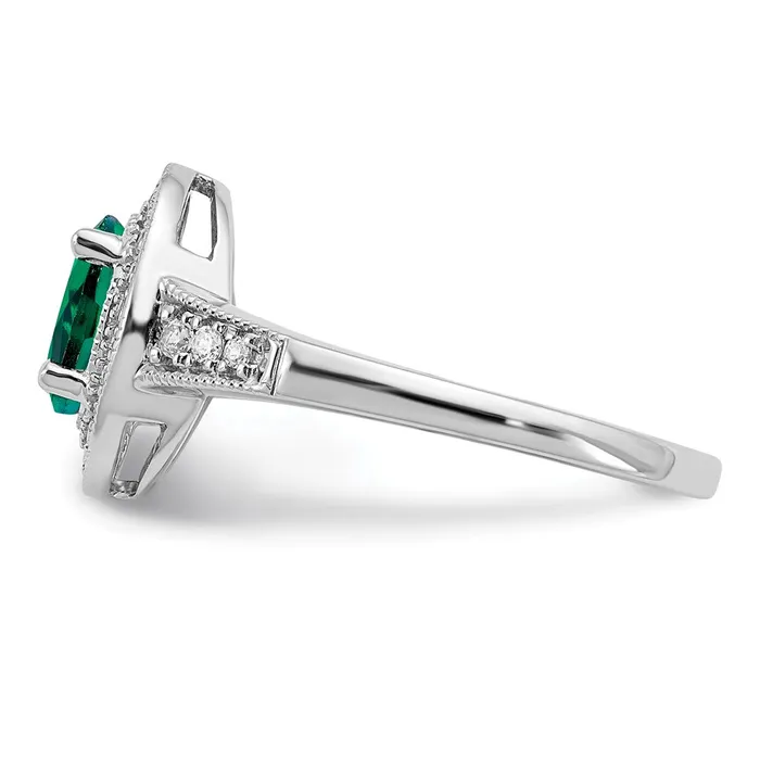Goldia Rings Solid 14k White Gold Oval Created Simulated Emerald and CZ Halo Ring
