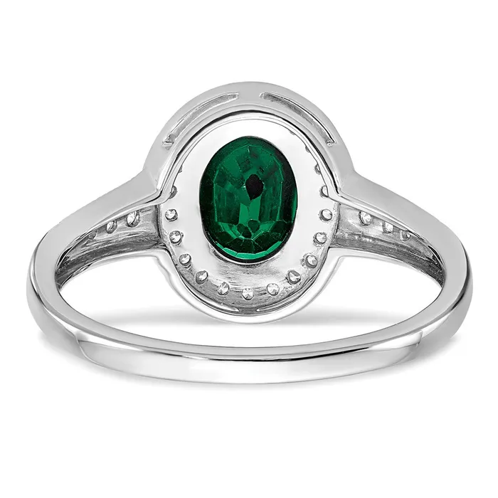 Goldia Rings Solid 14k White Gold Oval Created Simulated Emerald and CZ Halo Ring