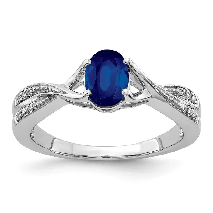 Goldia Rings Solid 14k White Gold Oval Simulated Sapphire and CZ Ring