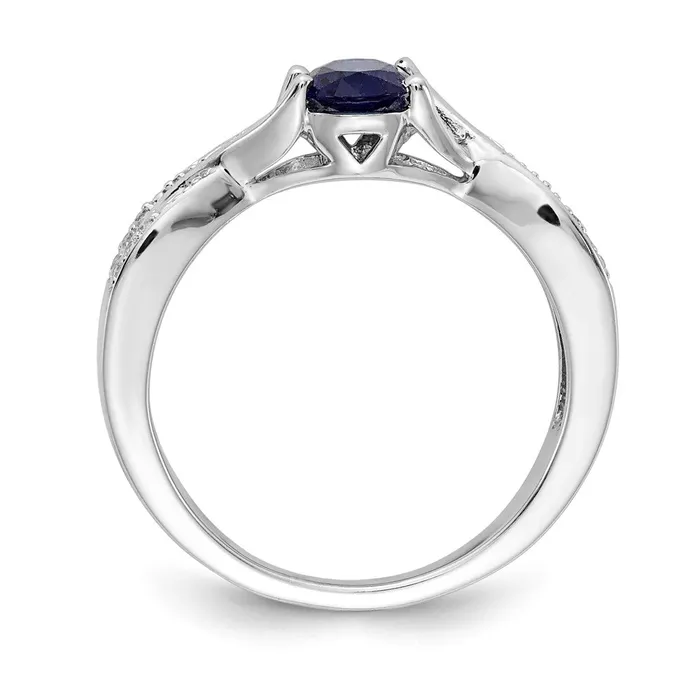 Goldia Rings Solid 14k White Gold Oval Simulated Sapphire and CZ Ring