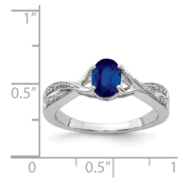 Goldia Rings Solid 14k White Gold Oval Simulated Sapphire and CZ Ring