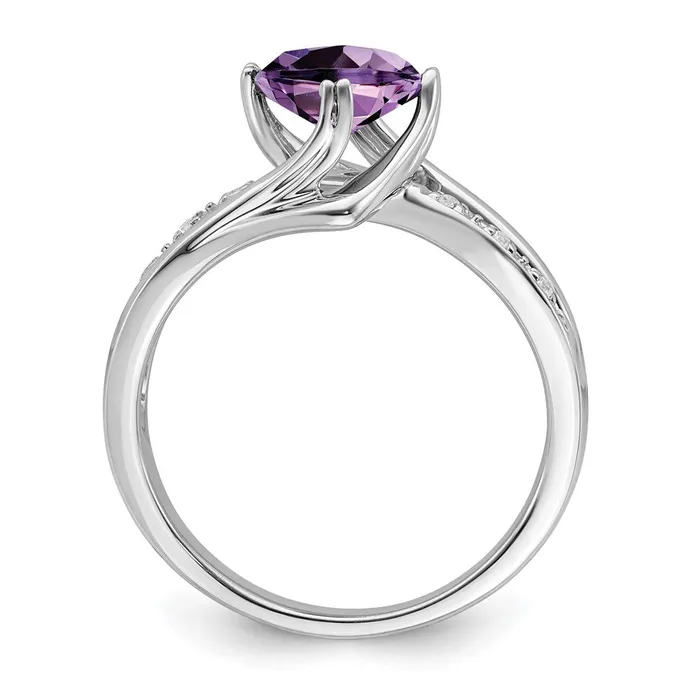 Goldia Rings Solid 14k White Gold Simulated Amethyst and CZ Ring