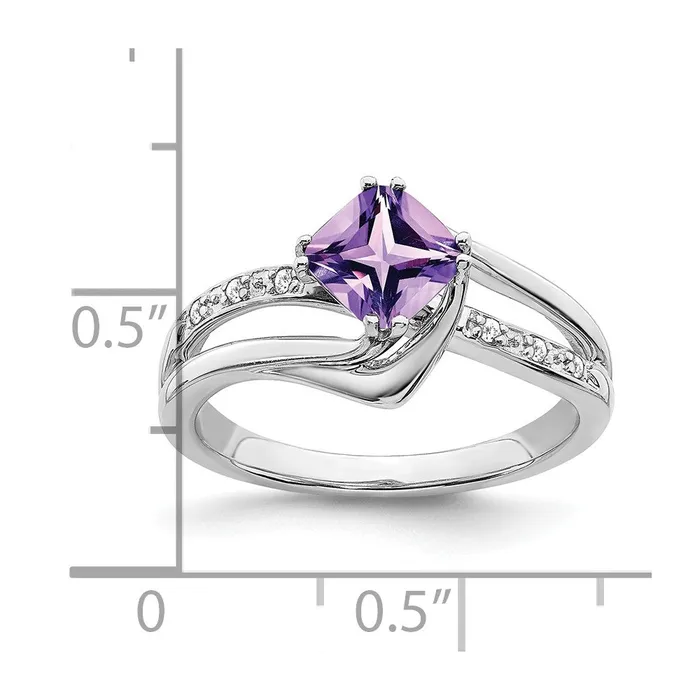 Goldia Rings Solid 14k White Gold Simulated Amethyst and CZ Ring