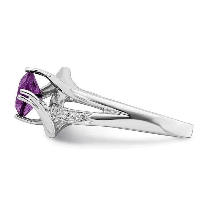 Goldia Rings Solid 14k White Gold Simulated Amethyst and CZ Ring