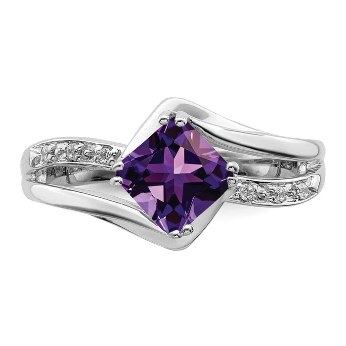 Goldia Rings Solid 14k White Gold Simulated Amethyst and CZ Ring