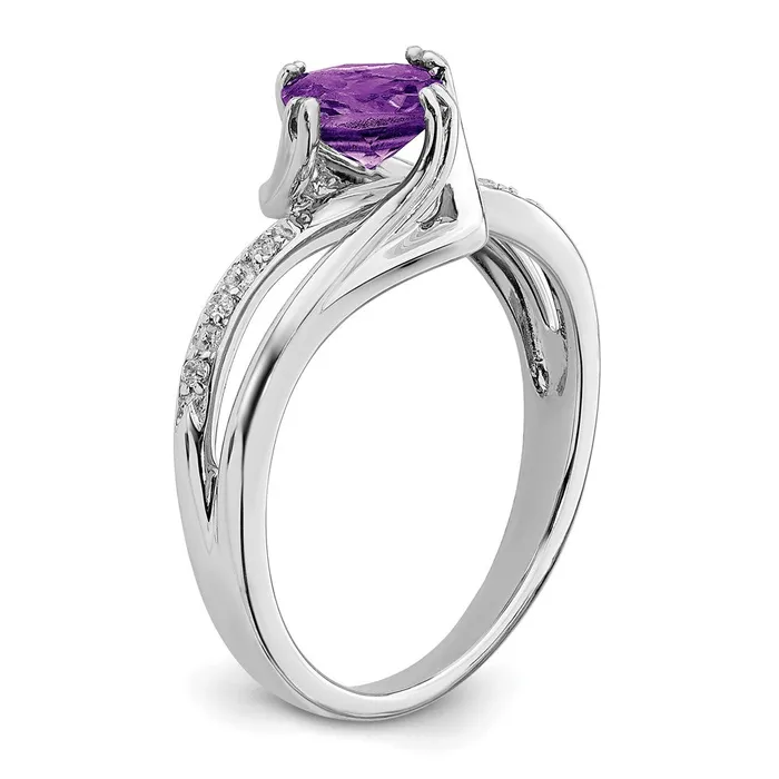 Goldia Rings Solid 14k White Gold Simulated Amethyst and CZ Ring