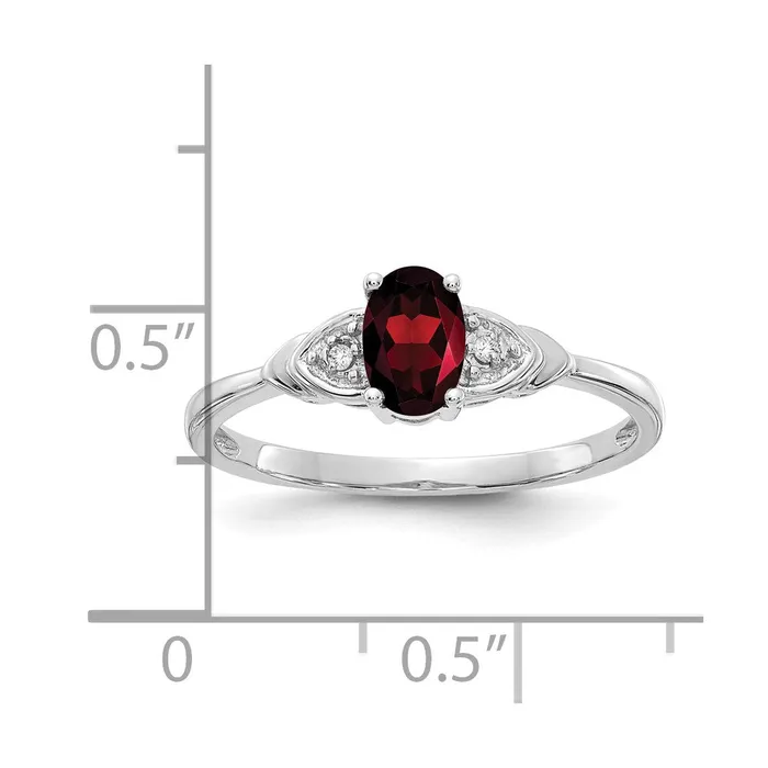 Goldia Rings Solid 14k White Gold Simulated Garnet and CZ Ring