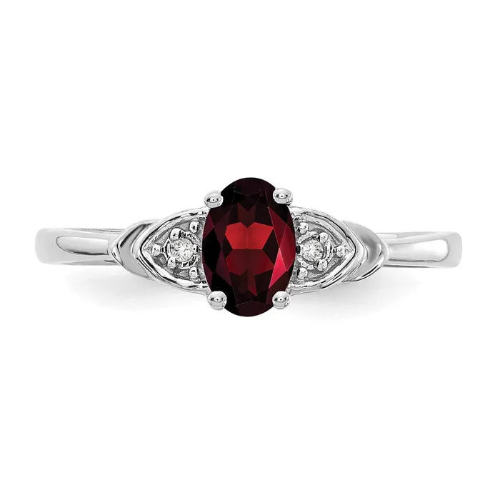 Goldia Rings Solid 14k White Gold Simulated Garnet and CZ Ring
