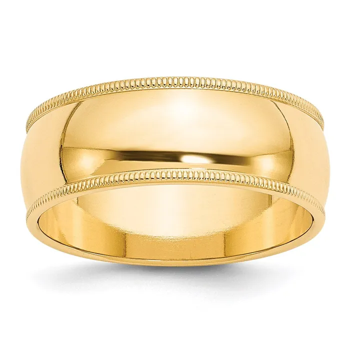 Goldia Rings Solid 14K Yellow Gold 8mm Milgrain Half Round MensWomens Wedding Band Ring Size 135 Goldia Rings Solid 14K Yellow Gold 8mm Milgrain Half Round MensWomens Wedding Band Ring Size 135
