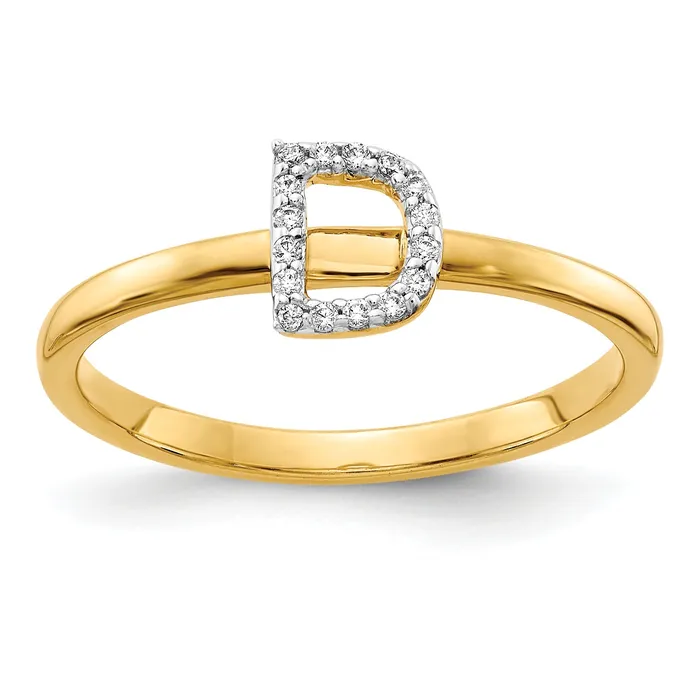 Goldia Rings Solid 14k Yellow Gold Simulated CZ Initial D Ring