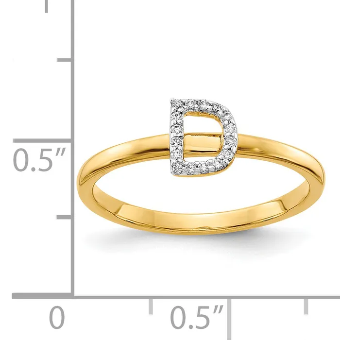 Goldia Rings Solid 14k Yellow Gold Simulated CZ Initial D Ring