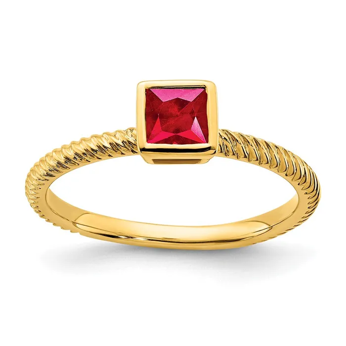 Goldia Rings Solid 14k Yellow Gold Square Bezel Simulated Ruby Ring