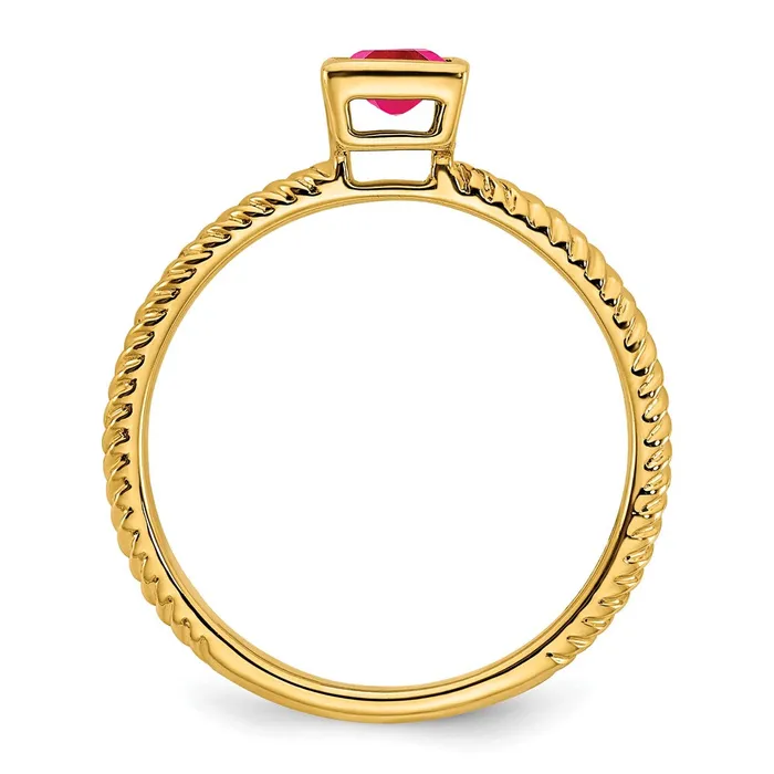 Goldia Rings Solid 14k Yellow Gold Square Bezel Simulated Ruby Ring