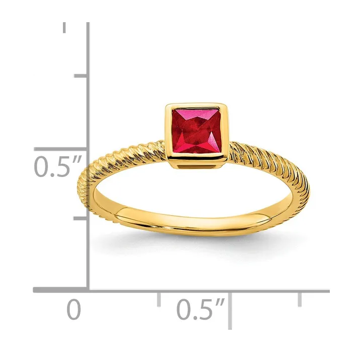 Goldia Rings Solid 14k Yellow Gold Square Bezel Simulated Ruby Ring