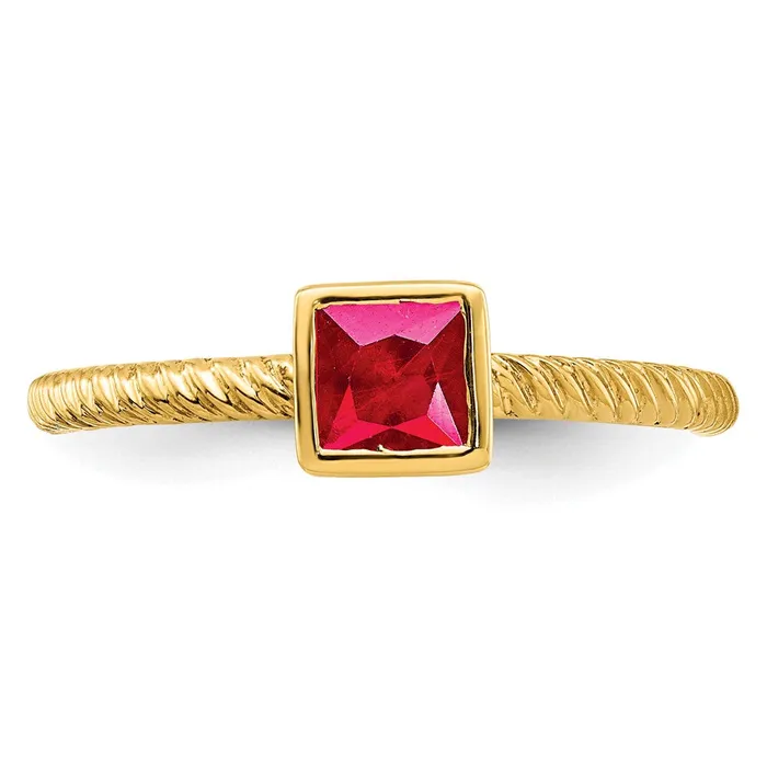 Goldia Rings Solid 14k Yellow Gold Square Bezel Simulated Ruby Ring