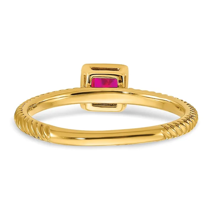 Goldia Rings Solid 14k Yellow Gold Square Bezel Simulated Ruby Ring