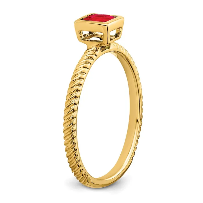 Goldia Rings Solid 14k Yellow Gold Square Bezel Simulated Ruby Ring