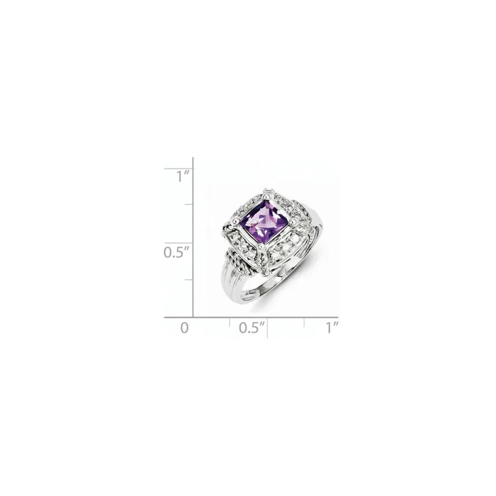 Goldia Rings Sterling Silver Diamond and Amethyst Square Ring