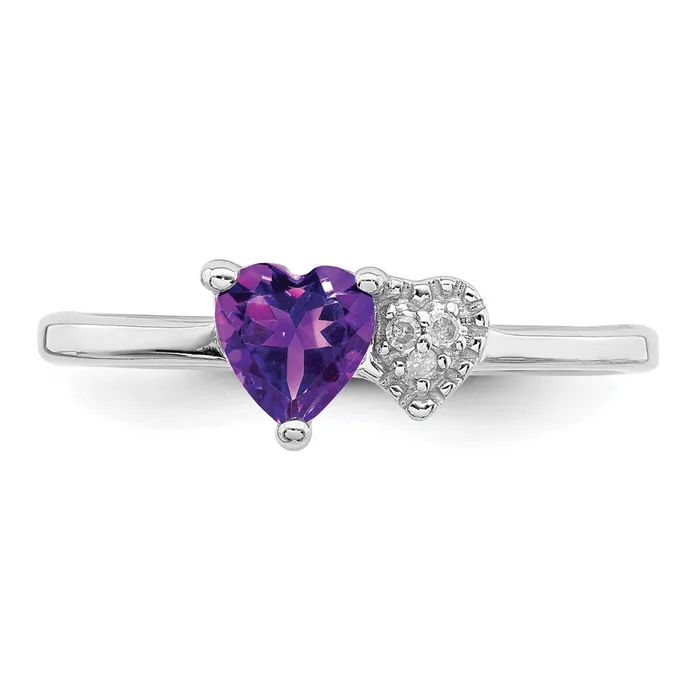 Goldia Rings Sterling Silver Polished Amethyst and Diamond Ring