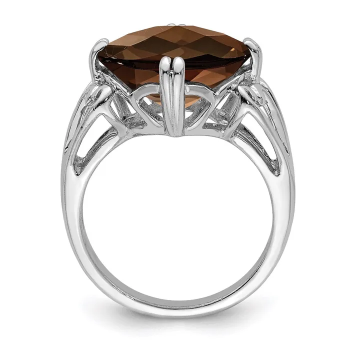 Goldia Rings Sterling Silver Rhodium CheckerCut Smoky Quartz Ring