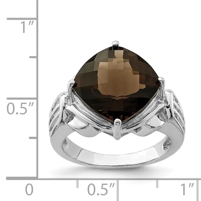 Goldia Rings Sterling Silver Rhodium CheckerCut Smoky Quartz Ring