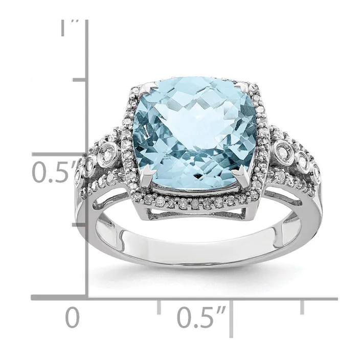 Goldia Rings Sterling Silver Rhodium Diamond u0026 CheckerCut Sky Blue Topaz Ring