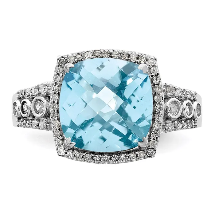 Goldia Rings Sterling Silver Rhodium Diamond u0026 CheckerCut Sky Blue Topaz Ring