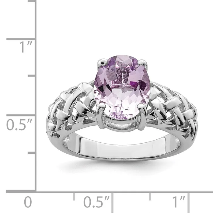 Goldia Rings Sterling Silver Rhodium Pink Quartz Ring