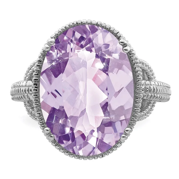 Goldia Rings Sterling Silver Rhodium Pink Quartz Ring